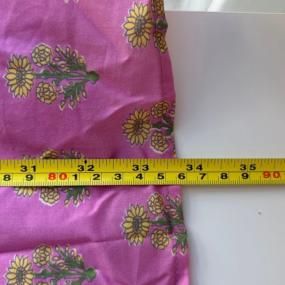 THML short-sleeve collared dress in a vibrant pink and yellow floral